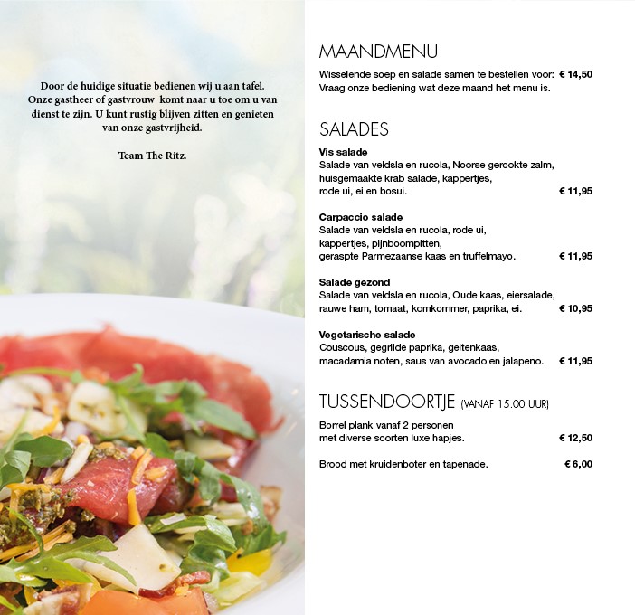 The Ritz menu kaart