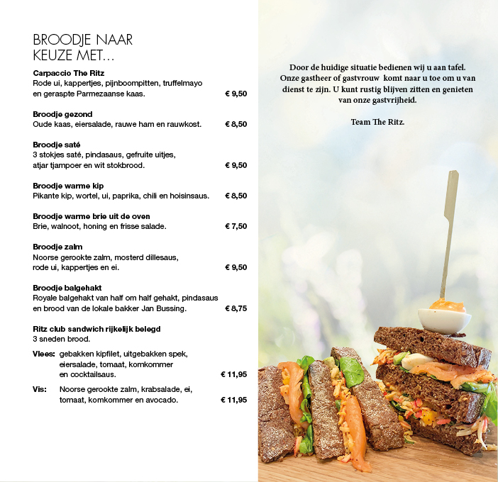 The Ritz menu kaart