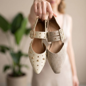 2 Paar ballerina's met strik, neus tegen neus