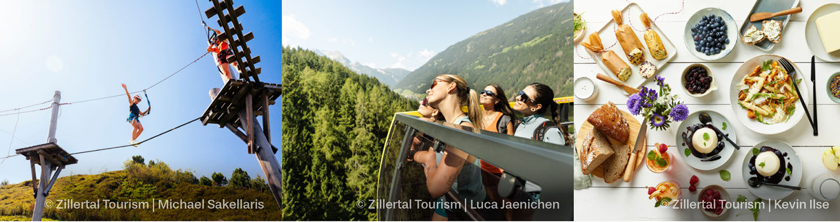 toeristen in het zillertal: klimmen, kabelbaan, eten