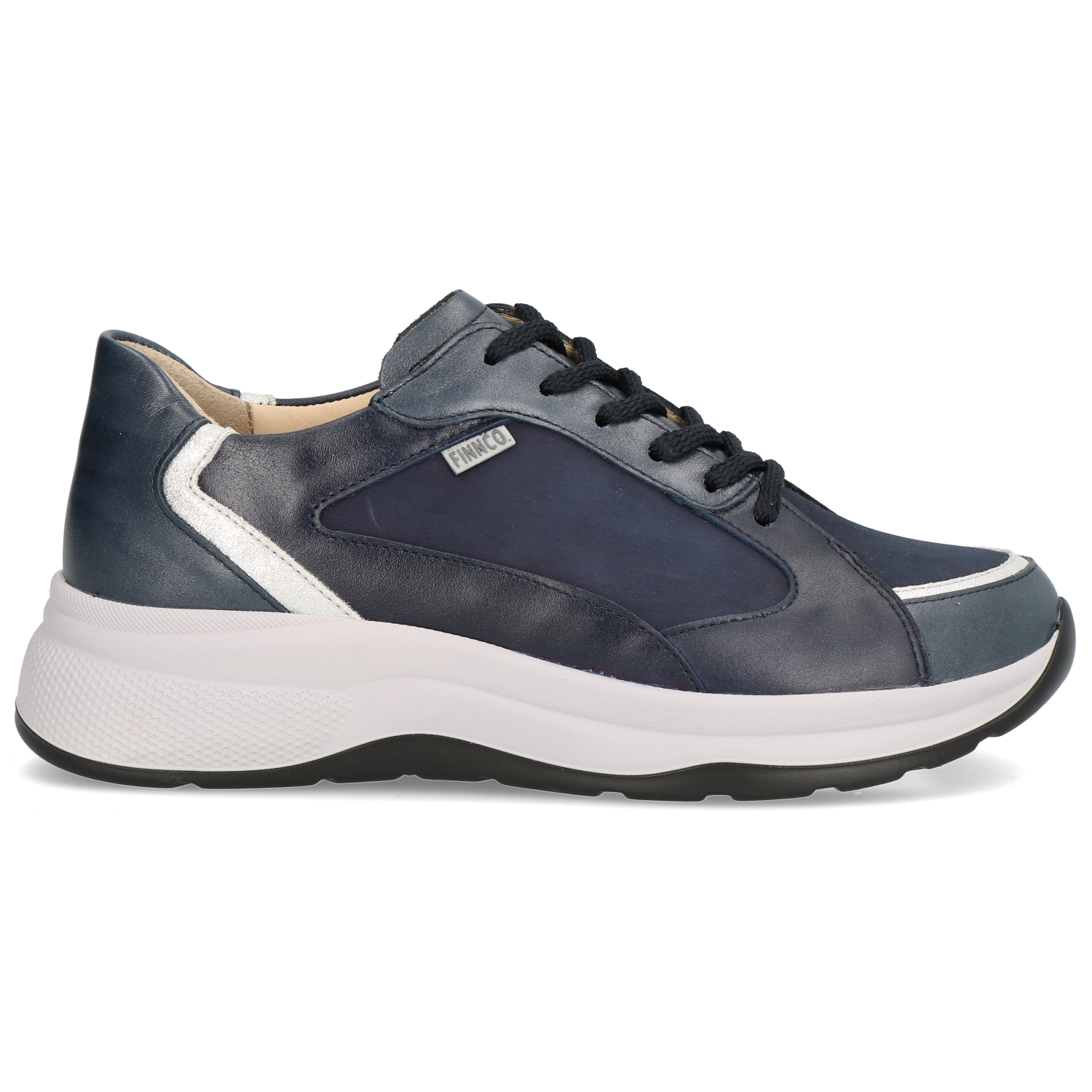 Blauwe Finn Comfort veterschoen met dikke witte zool