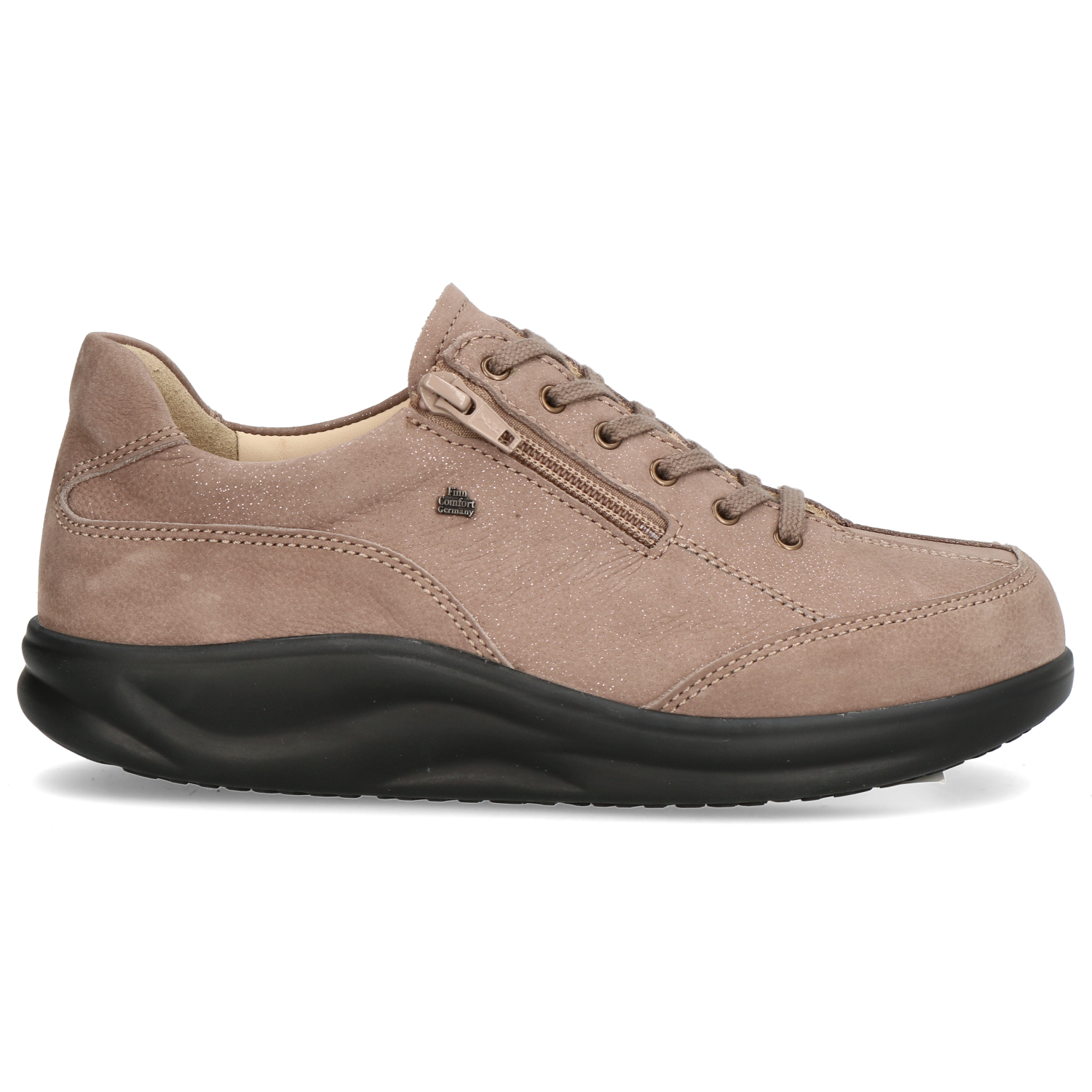 Beige suede Finn Comfort veterschoen met sierrits en dikke zool