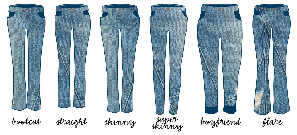 bootcut - straight - skinny - super skinny - boyfriend - flare