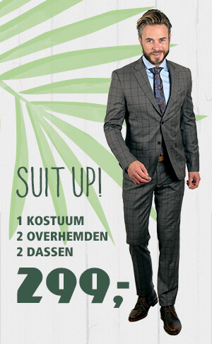 Suit up! 1 kostuum + 2 overhemden + 2 dassen = 299,-