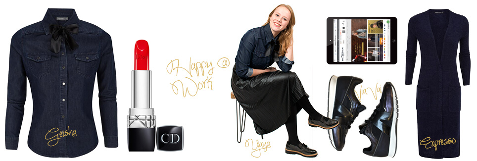 Happy at work in de plissé rok