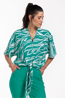 Studio Anneloes Mette tiger crepe top 09961 7311 Smaragd/offwhite