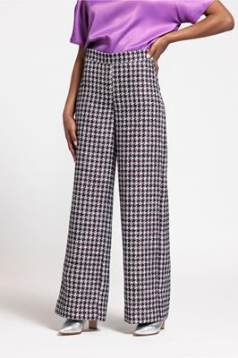 Studio Anneloes Broek Alex high waist tweed trousers 09601 1152 offwhite/purper