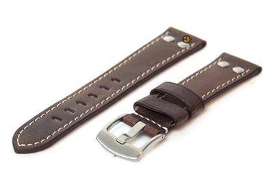 Horlogeband 22mm leer vintage donkerbruin