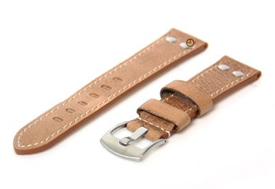 Horlogeband 22mm leer vintage lichtbruin