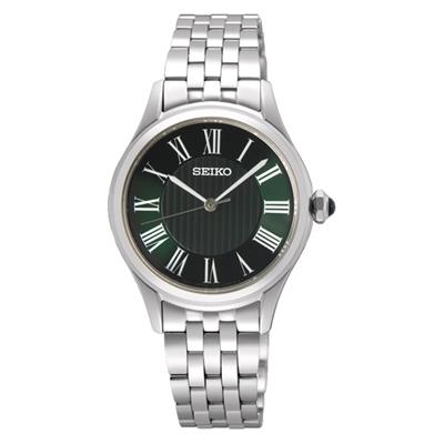 Seiko SUR611P1 - klassiek zilver met groen dames horloge
