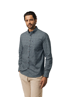 State of Art Poplin Overhemd met print 21425275 Donkerrood-Wit