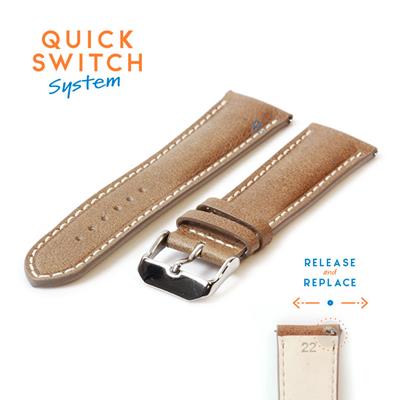 Horlogeband 22mm glanzend bruin leer