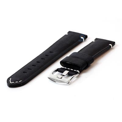 Vintage horlogeband 22mm zwart leer
