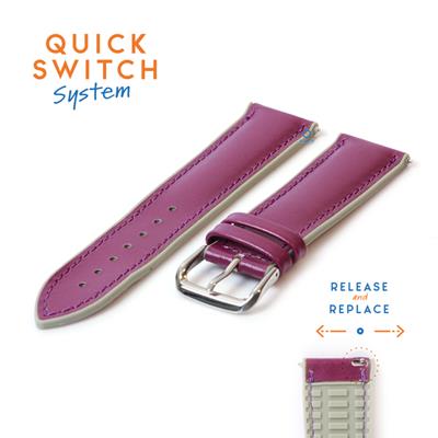 Horlogeband 22mm rubber met leren toplaag paars