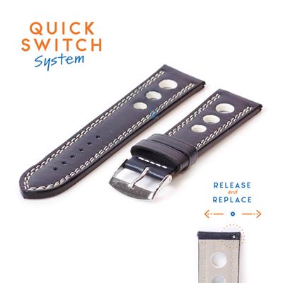 Horlogeband 22mm racing blauw met wit stiksel