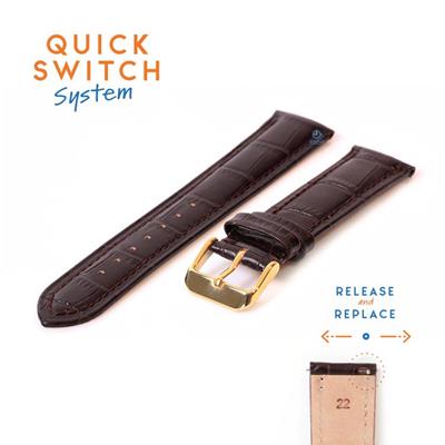 Quick Switch horlogeband 22mm donkerbruin leer - gouden gesp