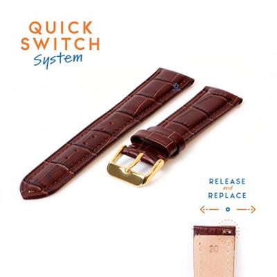 Quick Switch horlogeband 20mm bruin leer - gouden gesp