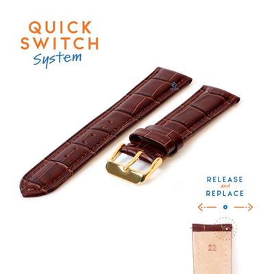 Quick Switch horlogeband 22mm bruin leer - gouden gesp