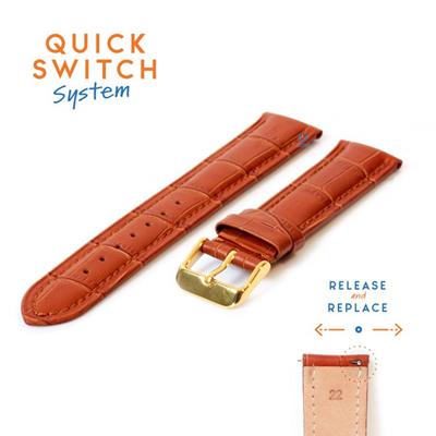 Quick Switch horlogeband 22mm lichtbruin leer - gouden gesp