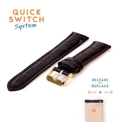 Quick Switch horlogeband 22mm zwart leer - gouden gesp
