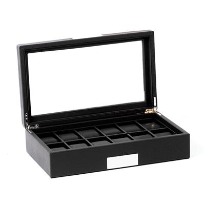 Horlogekist met leer - Cross grain - 12 horloges