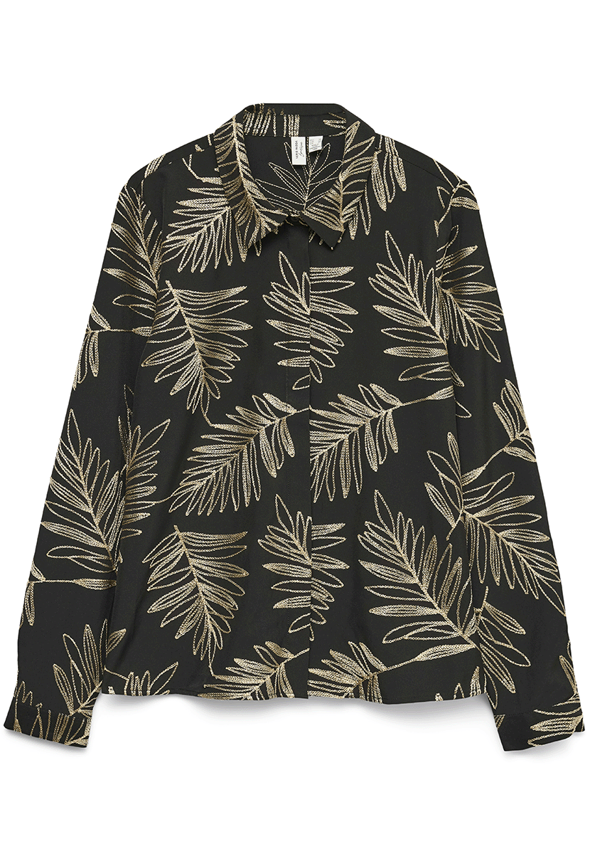 Vmgertrude l/s shirt wvn btq ga Black w. gold leave emb