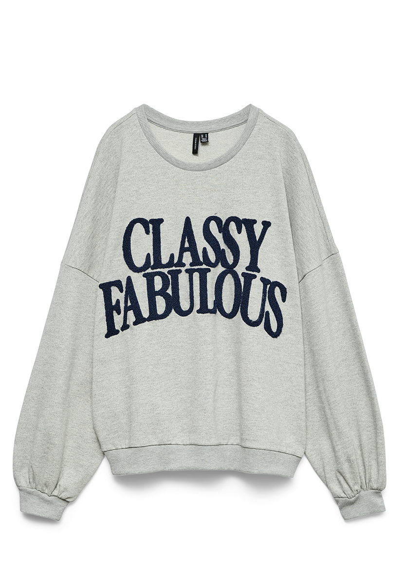 VMFABIA SL BRUSHED SWEAT EXP Light Grey Melange DARK DENIM CLASSY FABULOUS