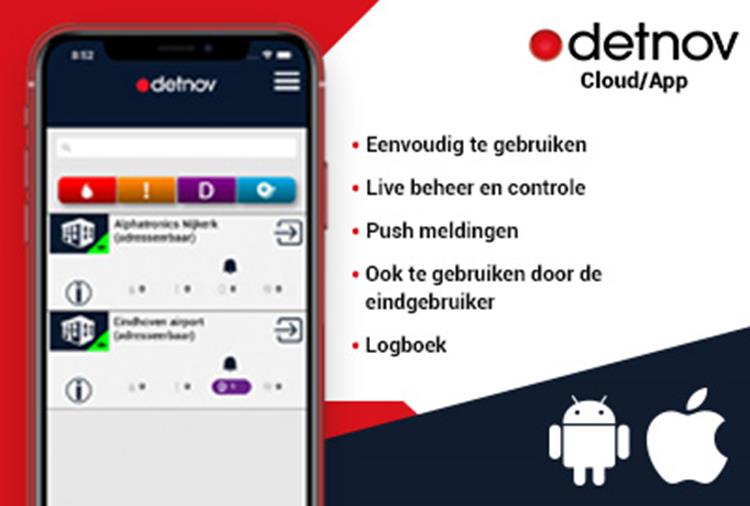 Cloud app voor beheer op afstand van Detnov brandmeldcentrales