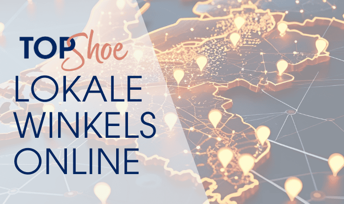 Gele afbeelding met de tekst "TopShoe lokale winkels online"